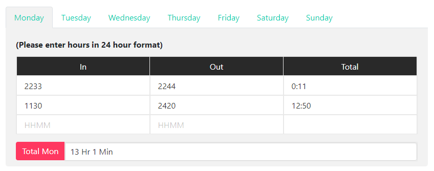 Timesheet with Overtime Calculator