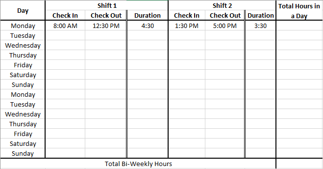 biweekly hours after lunch break