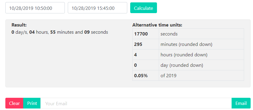 elapsed Time between 10 50 am and 3 45 pm